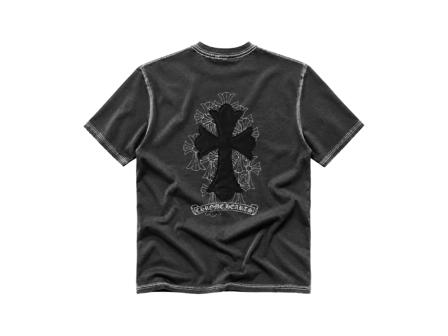 Playera Chrome Hearts "Grafiti Cross Leather Grey" (Slim fit)