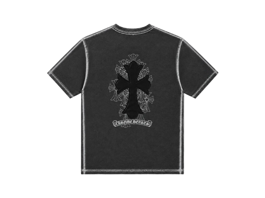 Playera Chrome Hearts "Grafiti Cross Leather Grey" (Slim fit)