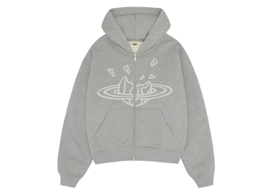 Hoodie con Doble Zipper Broken Planet - “Grey Orbit” (Oversize)