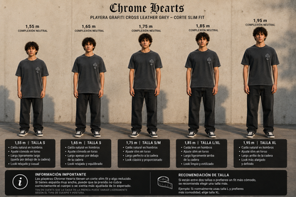 Playera Chrome Hearts "Grafiti Cross Leather Grey" (Slim fit)