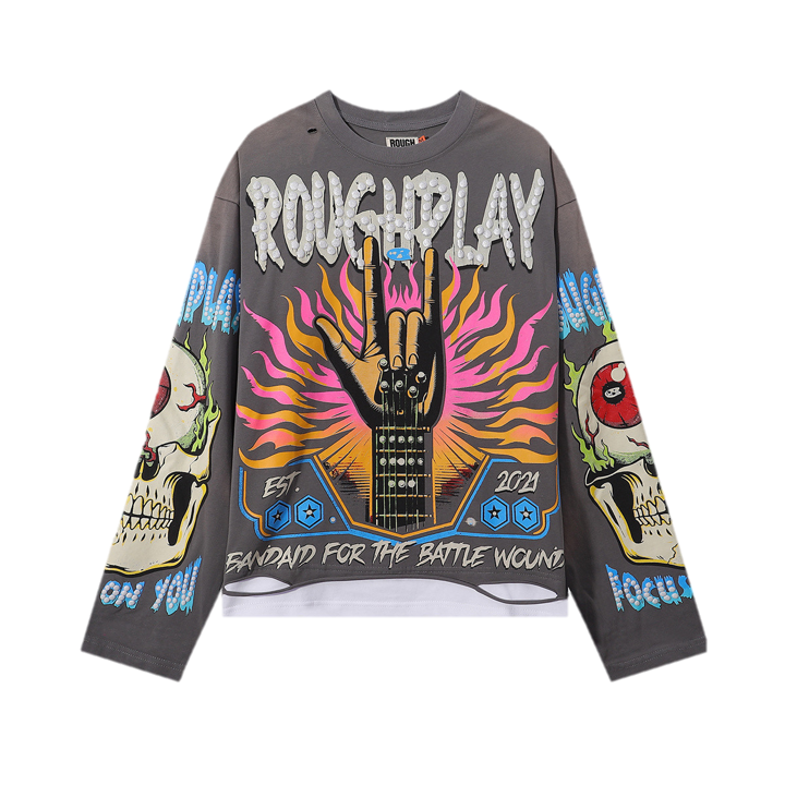 Playera Manga Larga Rough Play ¨Hand Rock Flame¨
