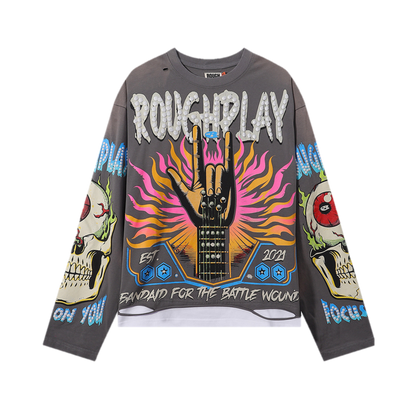 Playera Manga Larga Rough Play ¨Hand Rock Flame¨