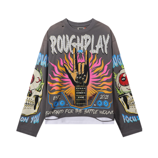 Playera Manga Larga Rough Play ¨Hand Rock Flame¨