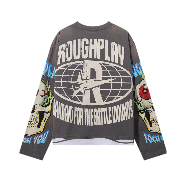 Playera Manga Larga Rough Play ¨Hand Rock Flame¨