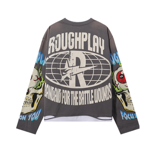 Playera Manga Larga Rough Play ¨Hand Rock Flame¨