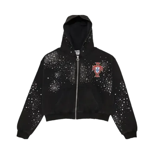 Hoodie con Zipper Valley Dreams - “Portugal” Black (Semi Boxy Fit)