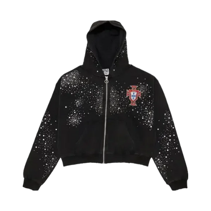 Hoodie con Zipper Valley Dreams - “Portugal” Black (Semi Boxy Fit)